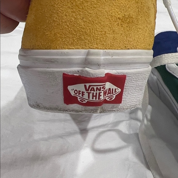 Vans Old Skool Colorblock Sneakers Blue Green Yellow Suede Canvas Low Top - Picture 10 of 12